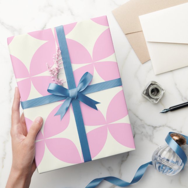 Retro Geometric Pink White Mid Century Pattern Wrapping Paper (Gifting)