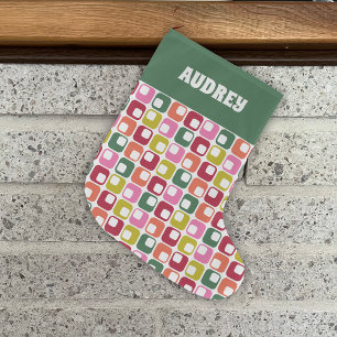 Retro Geometric Print 1970s Personalized Large Christmas Stocking