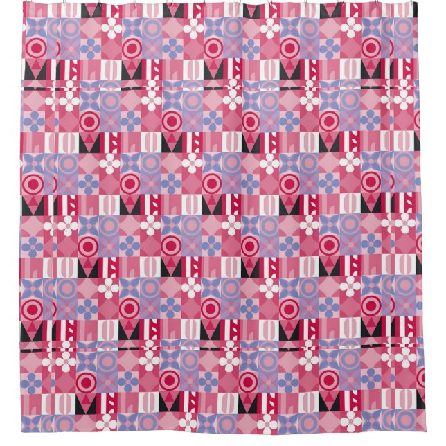 retro geometric print pattern shower curtain (Front)