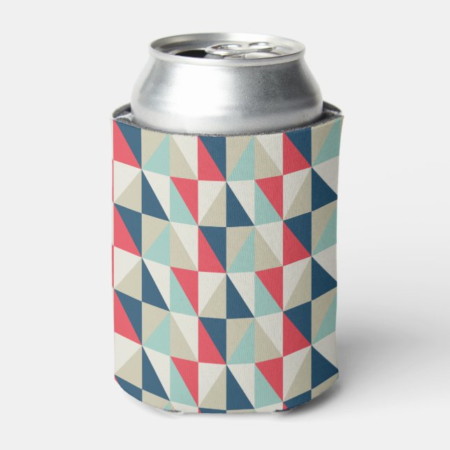Retro Geometric Red and Blue Triangles Pattern Can Cooler (Can Front)