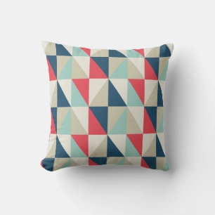 Retro Geometric Red and Blue Triangles Pattern Cushion