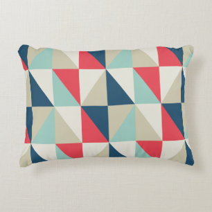 Retro Geometric Red and Blue Triangles Pattern Decorative Cushion
