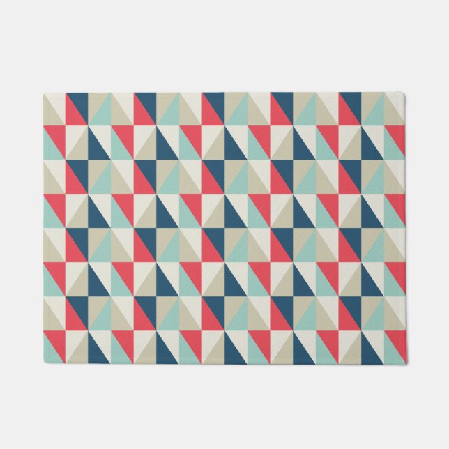 Retro Geometric Red and Blue Triangles Pattern Doormat (Front)