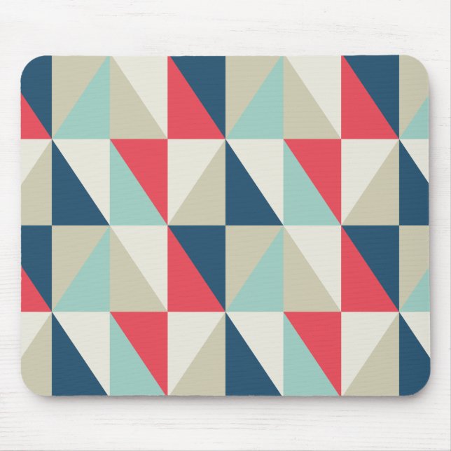Retro Geometric Red and Blue Triangles Pattern Mouse Mat (Front)