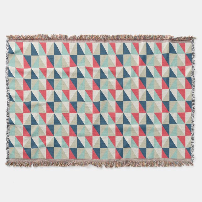 Retro Geometric Red and Blue Triangles Pattern Throw Blanket (Front)