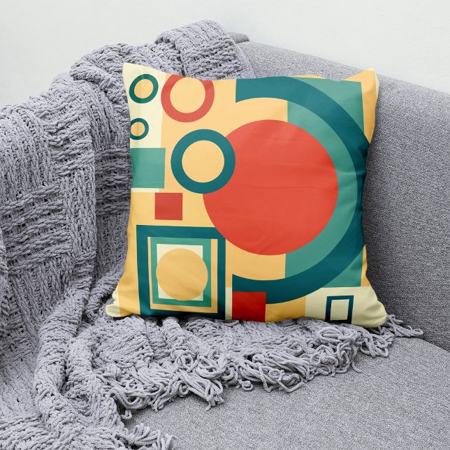 Retro Geometric Risograph Style Abstract Design Cushion (Retro Geometric Risograph Style Abstract Design. Throw Pillow)