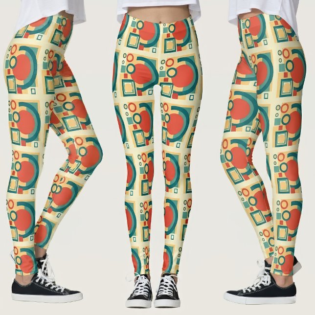 Retro Geometric Risograph Style Abstract Design Leggings (Retro Geometric Risograph Style Abstract Design. Leggings)