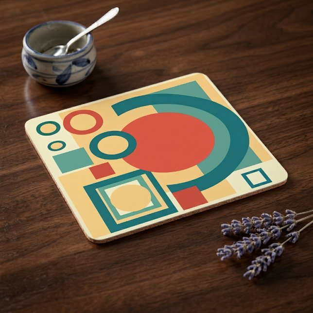 Retro Geometric Risograph Style Abstract Design Square Paper Coaster (Retro Geometric Risograph Style Abstract Design. Square Paper Coaster)