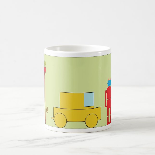 Retro Geometric Robot and Yellow Car Coffee Mug (Creator Uploaded)