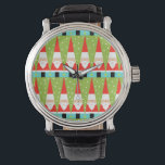 Retro Geometric Santa Leather Watch<br><div class="desc">Any way you look at it this Retro Geometric Santa Leather Watch is pure holiday whimsy! It’s rows of Santas. No, it’s rows of Christmas trees. No, it’s rows of Santas shaped like Christmas trees and rows of cheery green Christmas trees with white polka dots. It’s kitschy. It’s colourful. And...</div>