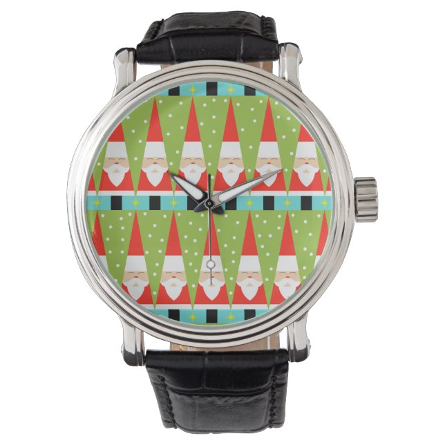 Retro Geometric Santa Leather Watch (Front)