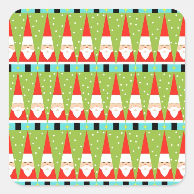 Retro Geometric Santa Square Stickers (Front)