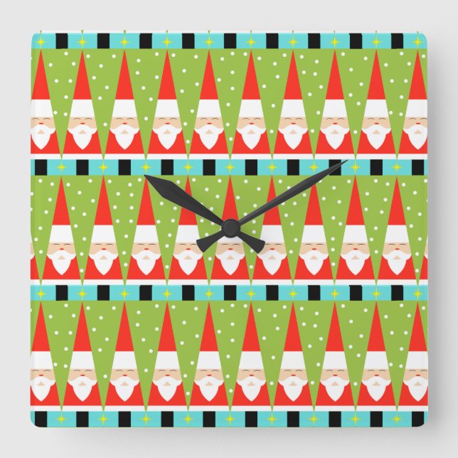 Retro Geometric Santa Square Wall Clock (Front)