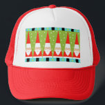 Retro Geometric Santa Trucker Hat<br><div class="desc">Any way you look at it this Retro Geometric Santa Trucker Hat is pure holiday whimsy! It’s rows of Santas. No, it’s rows of Christmas trees. No, it’s rows of Santas shaped like Christmas trees and rows of cheery green Christmas trees with white polka dots. It’s kitschy. It’s colourful. And...</div>