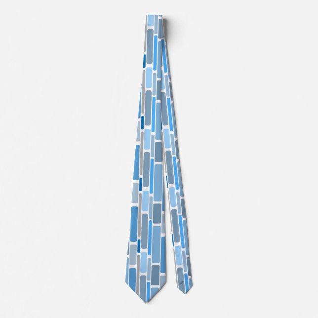 Retro Geometric Shades of Blue Grey Pattern Tie (Front)