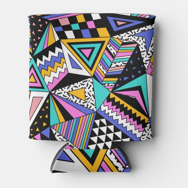 Retro Geometric Shapes: Colourful Vintage. Can Cooler (Front)