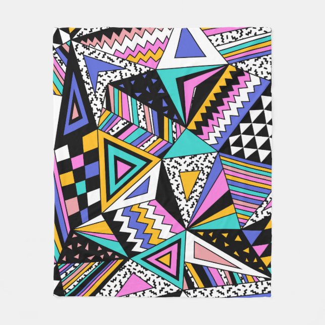 Retro Geometric Shapes: Colourful Vintage. Fleece Blanket (Front)