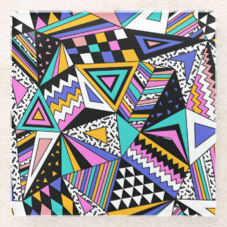 Retro Geometric Shapes: Colourful Vintage. Glass Coaster