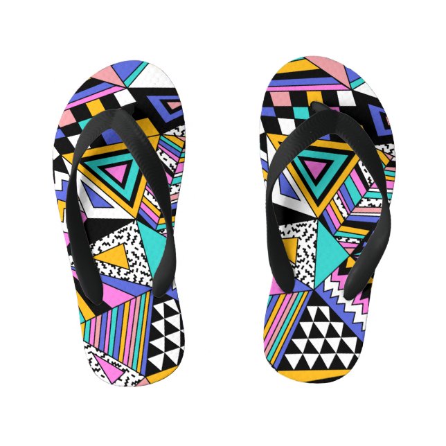 Retro Geometric Shapes: Colourful Vintage. Kid's Flip Flops (Footbed)
