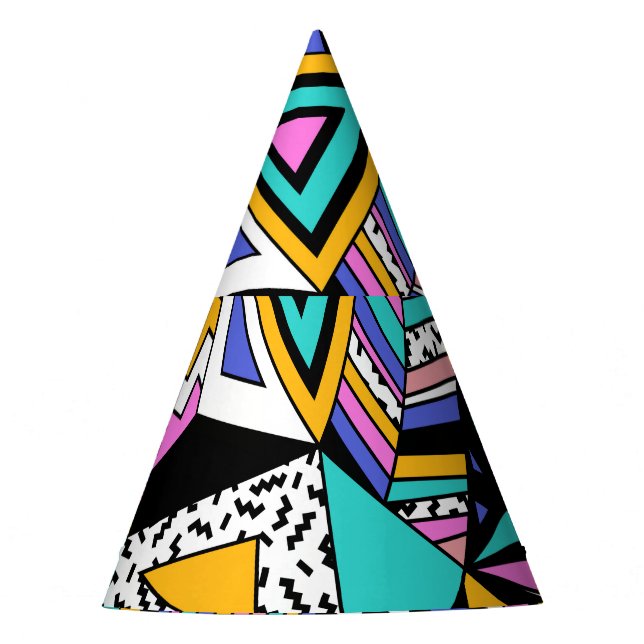 Retro Geometric Shapes: Colourful Vintage. Party Hat (Front)