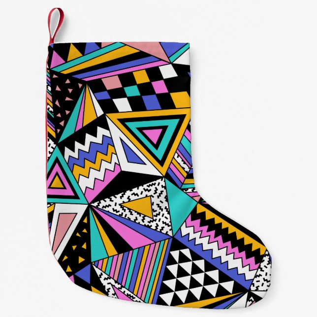 Retro Geometric Shapes: Colourful Vintage. Small Christmas Stocking (Front)