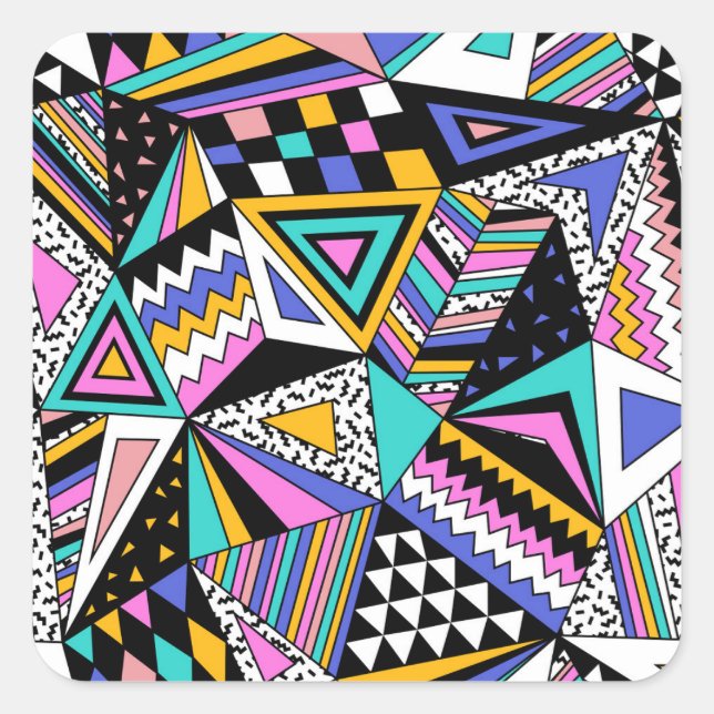 Retro Geometric Shapes: Colourful Vintage. Square Sticker (Front)