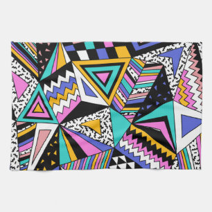 Retro Geometric Shapes: Colourful Vintage. Tea Towel