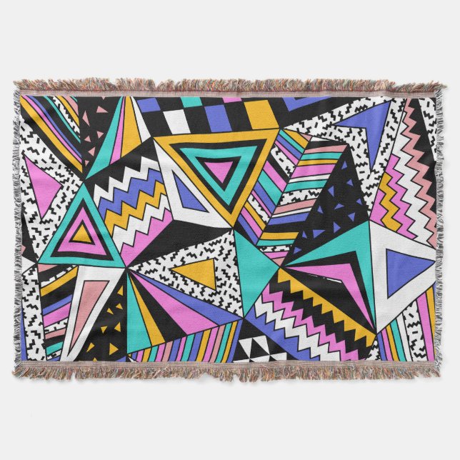 Retro Geometric Shapes: Colourful Vintage. Throw Blanket (Front)