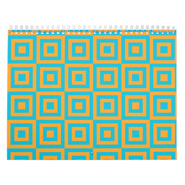 Retro Geometric Square Pattern – Bold Orange  Calendar (Cover)
