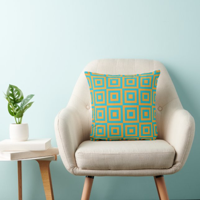 Retro Geometric Square Pattern – Bold Orange  Cushion (Chair)