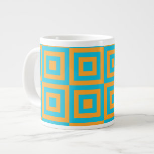 Retro Geometric Square Pattern – Bold Orange Large Coffee Mug