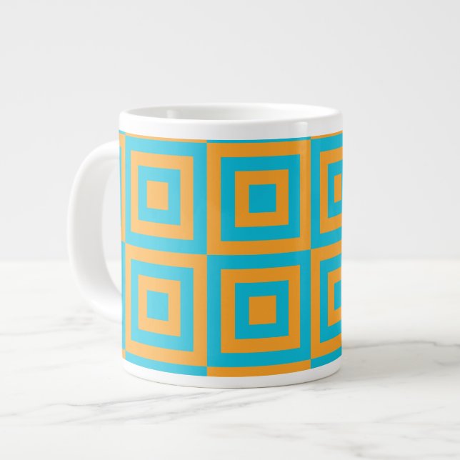 Retro Geometric Square Pattern – Bold Orange  Large Coffee Mug (Front Left)