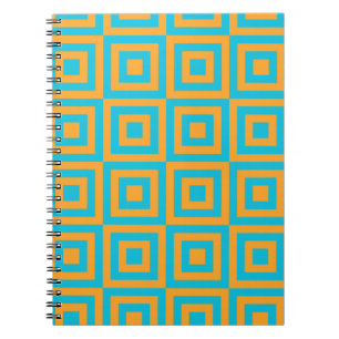 Retro Geometric Square Pattern – Bold Orange Notebook