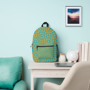 Retro Geometric Square Pattern – Bold Orange Printed Backpack