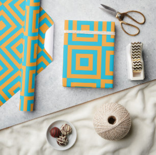 Retro Geometric Square Pattern – Bold Orange Wrapping Paper