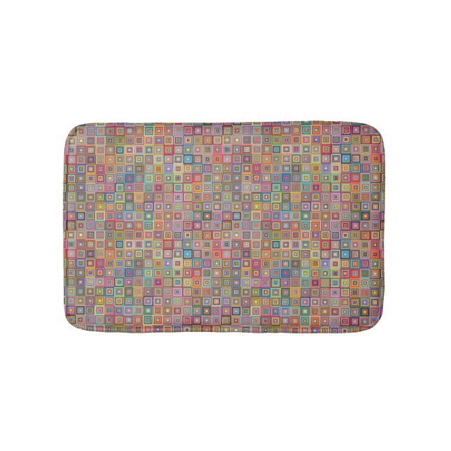 Retro Geometric Square Tile Pattern Bath Mat (Front)