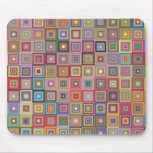 Retro Geometric Square Tile Pattern Mouse Mat