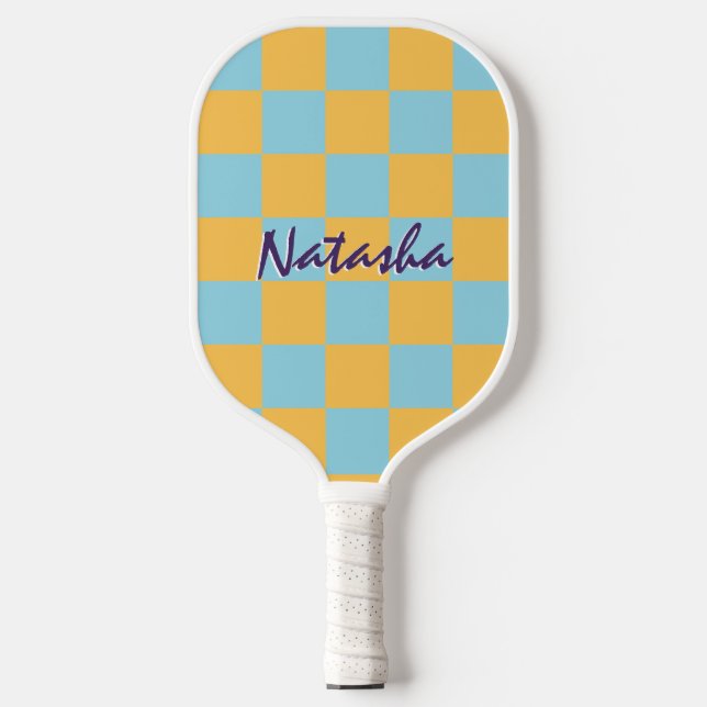 Retro Geometric Squares Bright Chequered Pattern Pickleball Paddle (Front)