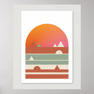 Retro Geometric Sunset Desert Minimalist Art Poster