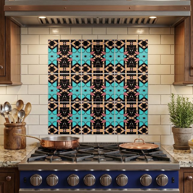 Retro Geometric Teal and Pink Star Pattern Tile (Creator Uploaded)