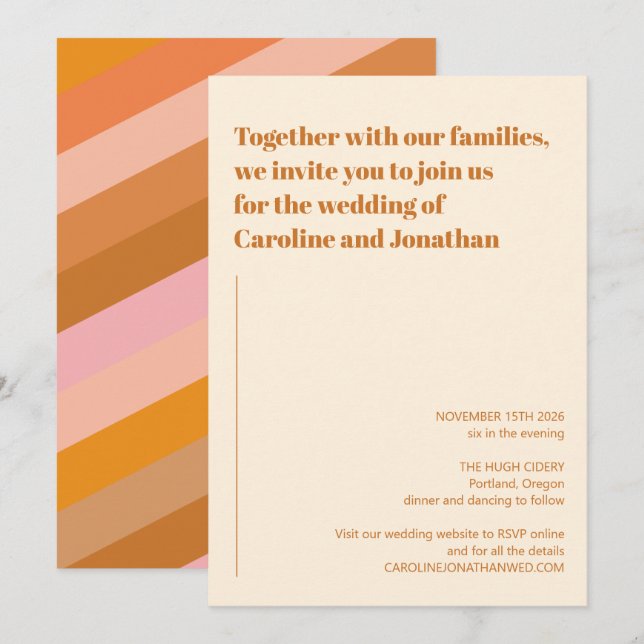 Retro Geometric Terracotta Pink Rust Wedding Invitation (Front/Back)