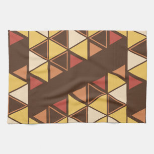 Retro Geometric Triangles Autumn Tea Towel