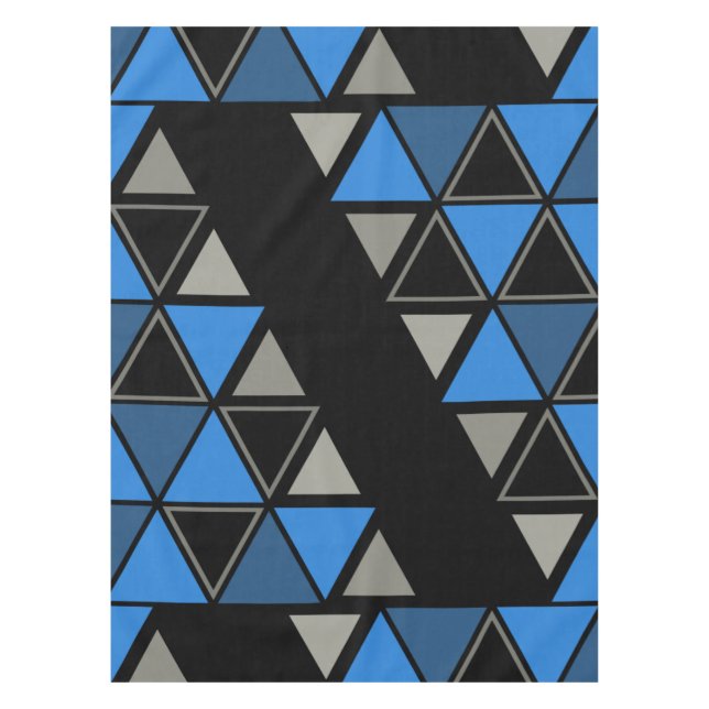 Retro Geometric Triangles Blue Silver Tablecloth (Front)