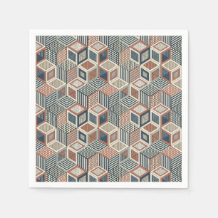 Retro Geometric Triangles & Cubes Illusion Pattern Napkin