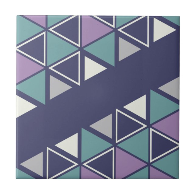 Retro Geometric Triangles Multicolored Tile (Front)