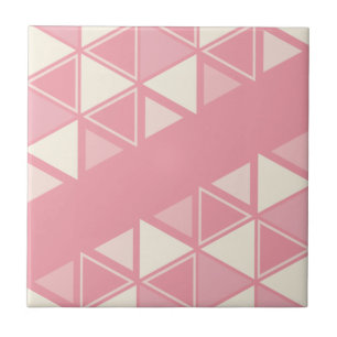 Retro Geometric Triangles Pink Vanilla Tile