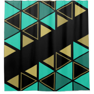 Retro Geometric Triangles Turquoise Gold Shower Curtain