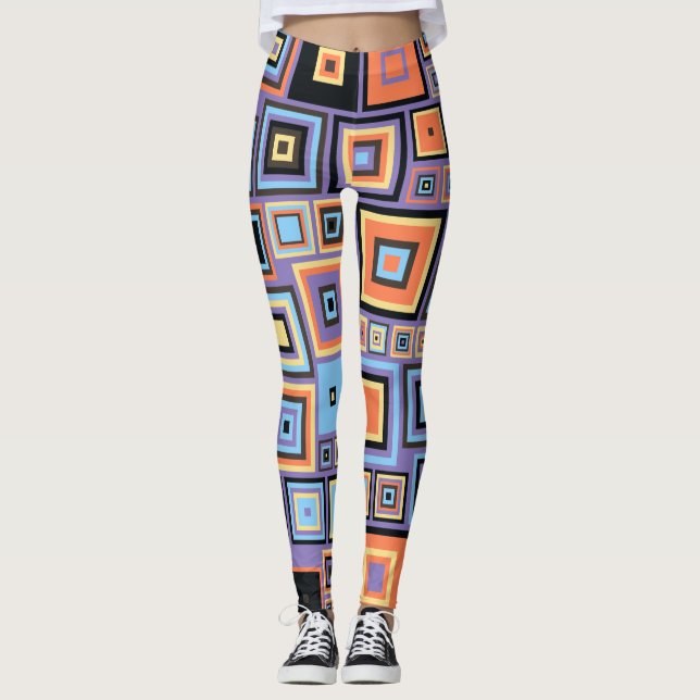 Retro Geometric Vintage 60s Vibe Leggings (Front)