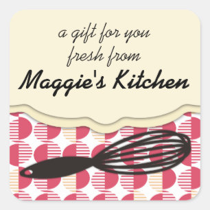 retro geometric whisk cooking baking bakery square sticker