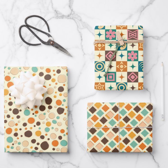 Retro Geometric Wrapping Paper Sheets (Front)
